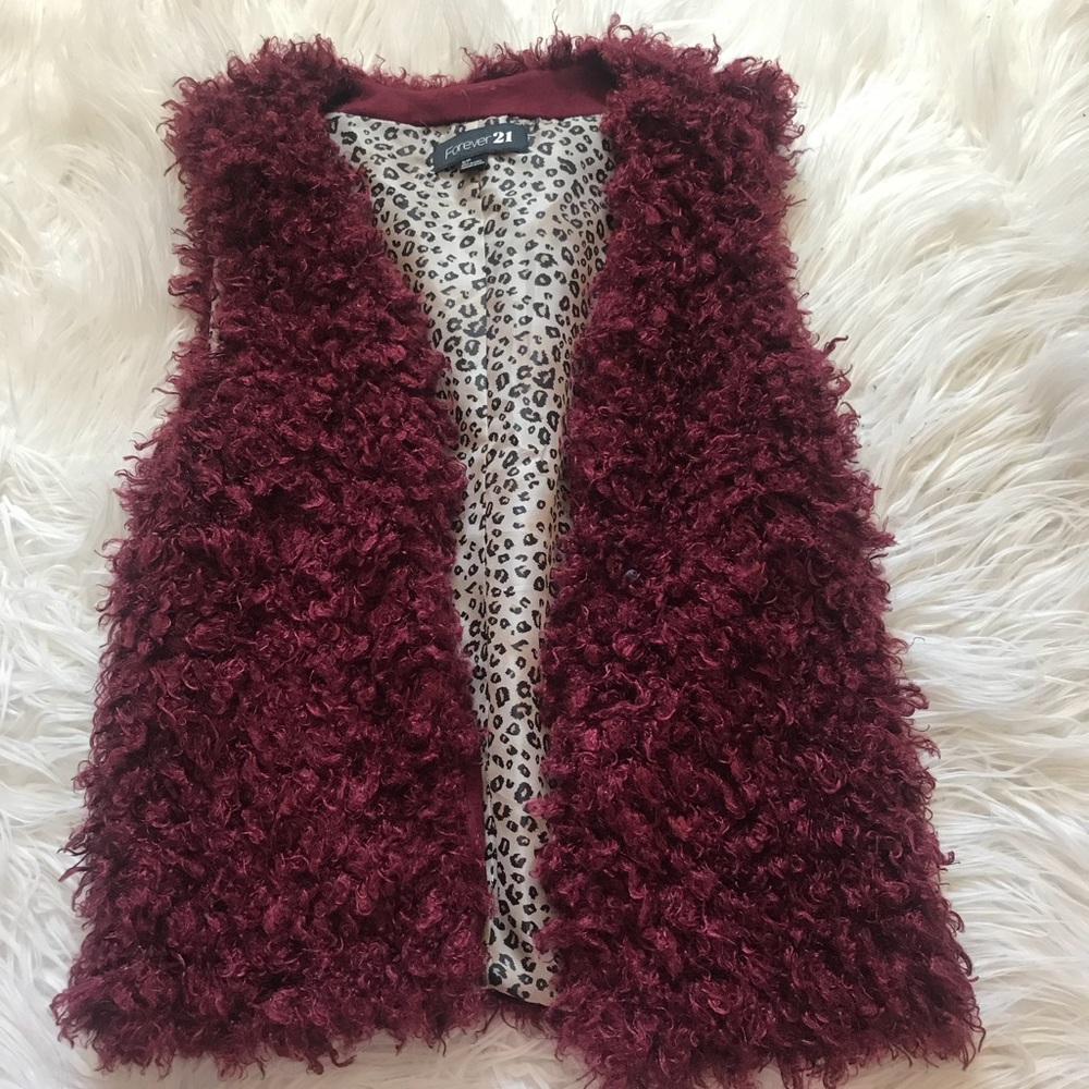 fluffy red cheetah print vest